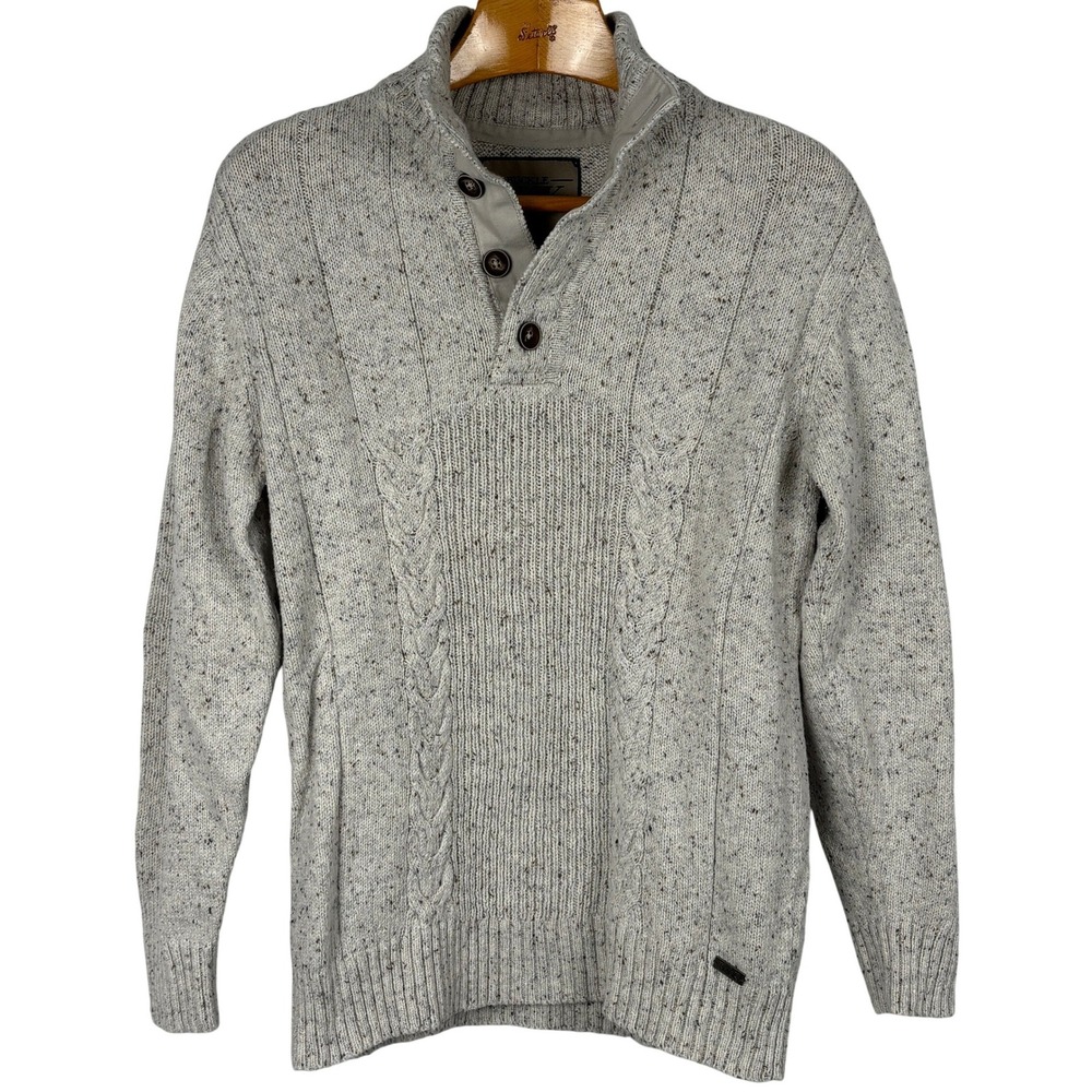 Buckle Black Cream Speckled Henley Sweater Men's‎ Medium Button Neck Knit